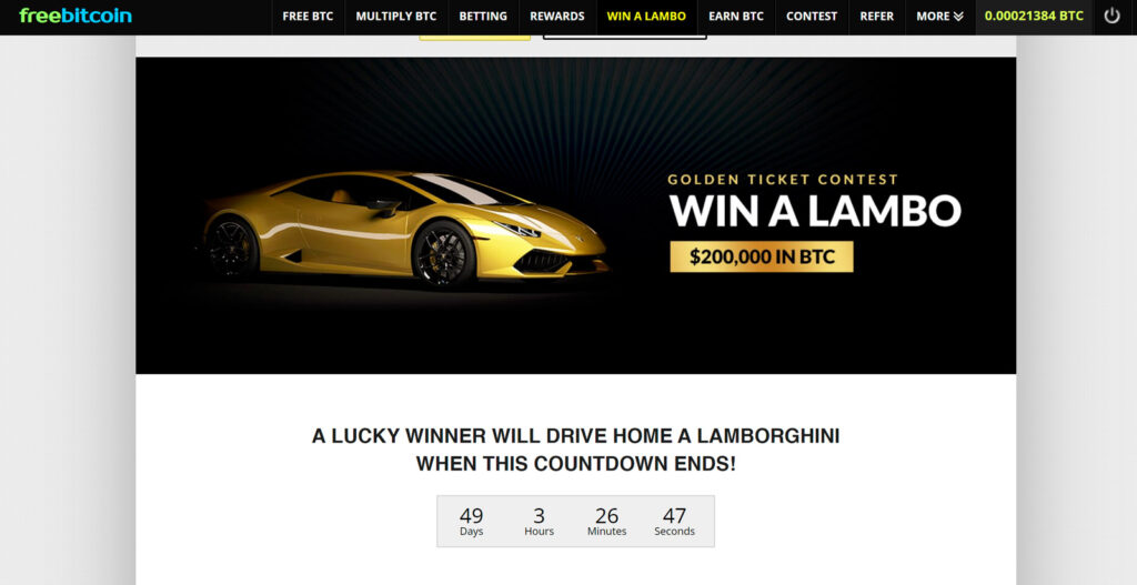 Freebitcoin Review - Win a Lamborghini Lottery